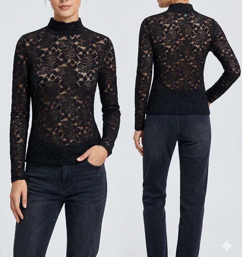 Maurices Small NEW NWT Black Lace Over Long Sleeve Top
